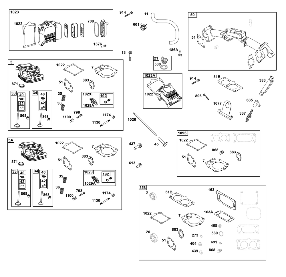 Cylinder Head Group Diagram and Parts List for 613477-4208-J1 400000 - 699999 Briggs and Stratton Engine